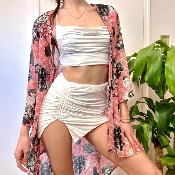 πBohemian Floral Chiffon Kimono Wrap Open Front In Coral Tones Size Small - Picture 5 of 8